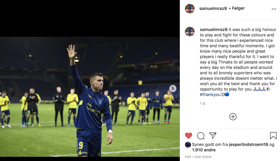 Samuel Mraz Instagram-opslag.