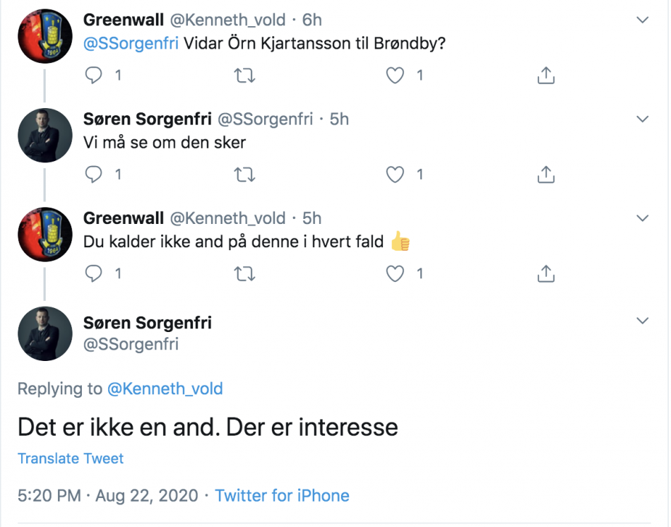 Søren Sorgenfri melder også om Brøndby-interesse for Kjartansson.